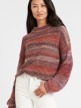 Banana Republic Cozy Striped Sequin Crewneck Sweater - Rust Multi